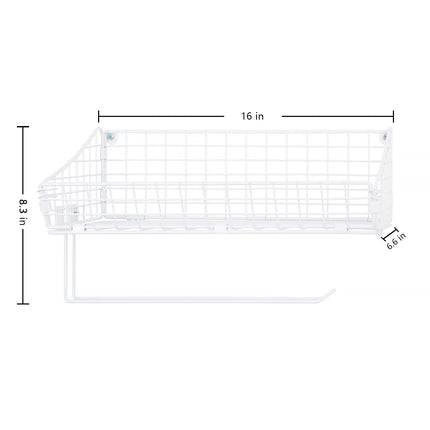 FAGIGY Wall Mount Metal Wire Basket Hanging Toilet Paper Holder Shelf with Towel Bar Organizer, White