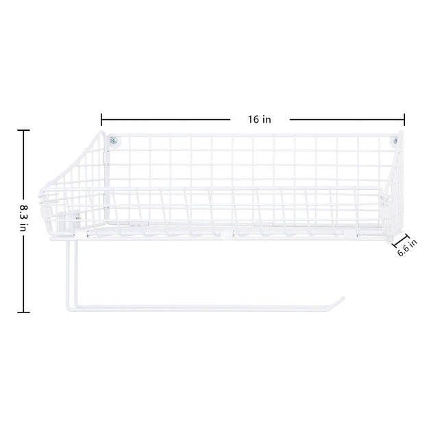 FAGIGY Wall Mount Metal Wire Basket Hanging Toilet Paper Holder Shelf with Towel Bar Organizer, White
