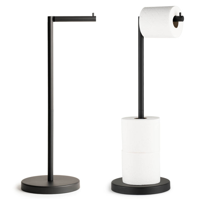 Marmolux Acc 1PC Free StandingToilet Paper Holder Stand with Reserve, Matte Black Salle De Bain