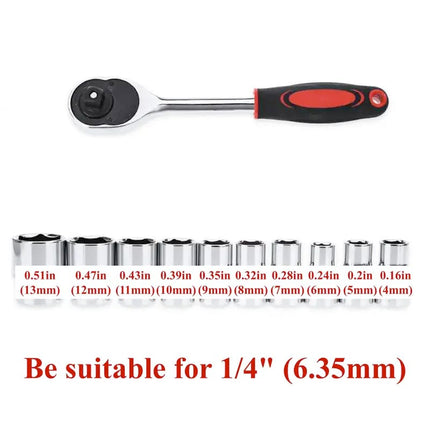 12 Pcs Ratchet Socket Set 1/4 Inch with Quick Release Handle Steel Socket Wrench Set for Boat Motorcycle and Bicycle Automotive Hardware Repair Tools