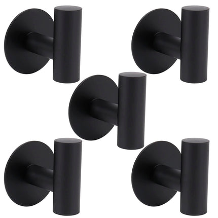 TocTen 5-PACK 304 Stainless Steel Strong Self Adhesive Bath Towel/Robe Hook, No Drilling, Matte Black