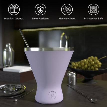 VAANSHIE Premium Vacuum Insulated Stainless Steel 10oz Martini/Cocktail Glass, Lilac