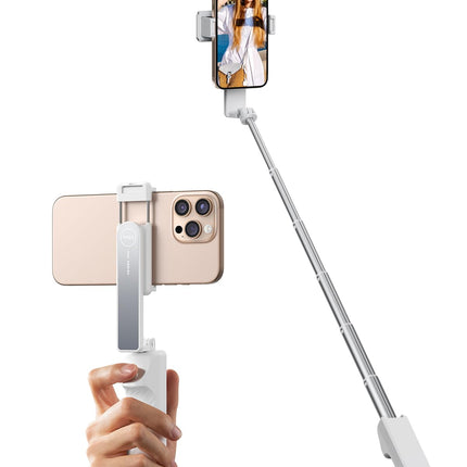 YAYUSHI Ultra Mini Selfie Stick for iPhone, Extendable Aluminum Portable Selfie Stick with Remote, Compact Phone Selfie Sticks Compatible with 4-7" Phones for Vlog/Video Record/Live Stream, WHITE