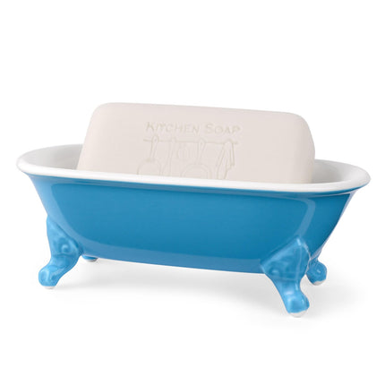 NEWHENGS 6.5" Ceramic Mini Decorative Clawfoot Bathtub Bar Soap Dish, Kitchen Sponge Holder and Shower Tray for Bathroom, PACIFIC BLUE