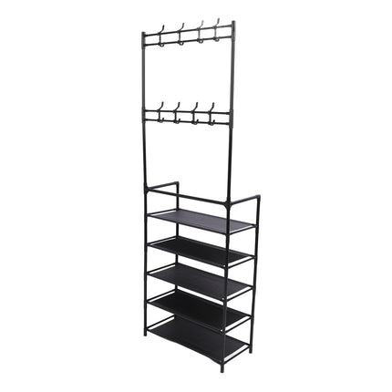 ZYYIN Entryway 5-Tier Coat Shoe Storage Rack, 175Cm Floor Organizer, Black