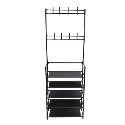ZYYIN Entryway 5-Tier Coat Shoe Storage Rack, 175Cm Floor Organizer, Black