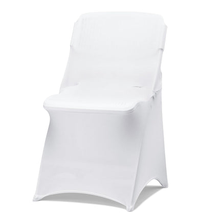 RhymBar 100-Pieces Universal Fitted Polyester White Folding Chair Stretch Seat Covers for Party, Spandex Chair Covers for Wedding, Parties & Banquet