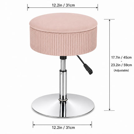 ACEQLYT Adjustable 360° Swivel Storage Stool Velvet Tufted Round Ottoman, PINK