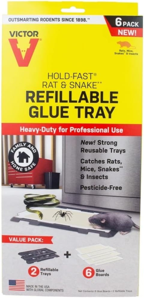 Victor Hold-Fast Refillable Glue Trays, 6-Pack - Heavy-Duty Pest Control for Rodents, Insects, and Snakes