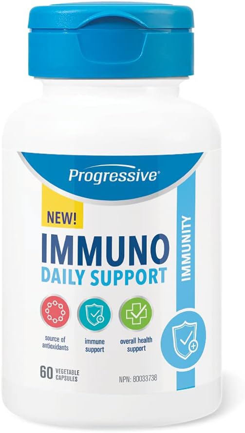 Progressive Immuno daily support 60 Vegetable Capsules, with Vitamin C, Beta-Glucan and Zinc, 60 Count