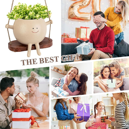 LASTOOLS Swing Face Planter Pot Hanging Planters for Indoor Outdoor Wall Plants with Drainage Cute Resin Flower Head Plant Pots for Succulent Cactus, Gifts for Mother Christmas