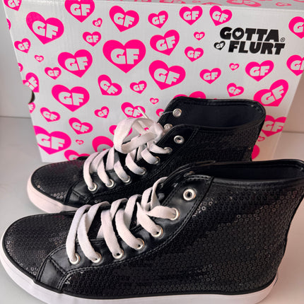 Gotta Flurt Women's Disco II Hi Black Sequin Hip Hop Dance Sneaker
