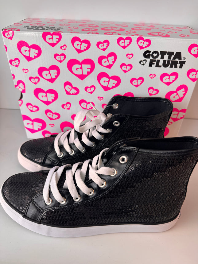 Gotta Flurt Women's Disco II Hi Black Sequin Hip Hop Dance Sneaker