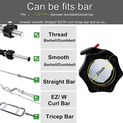 OVTSPO 2-PACK Olympic Barbell Clamps Bar Clips: Quick Release Barbell Collars - 2inch Weight Bar Clamp for Workout Weightlifting, RED