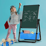 Kids Art Easel Double Sided Whiteboard &Chalkboard Height Adjustable U-Stand 360° Rotating with Early Learning Accessories (Black)