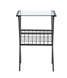 WALKER EDISON 17" MODERN METAL & GLASS SIDE TABLE W/ MAGAZINE HOLDER, BLACK