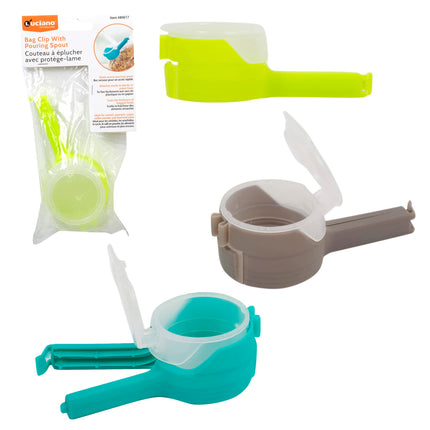 Luciano Housewares 1-PIECE Plastic Chips Bag & Storage Clip with Pouring Spout, Ideal for Cereals,Snacks, Peanuts,Sugar, Coffee Powder,Pet Food