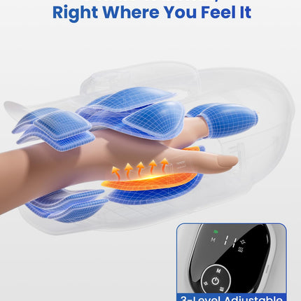 PUBOO Heated Hand Relaxer with Airbag Support, Full Hand & Wrist Coverage, Finger Comfort Chambers, LED Display, 4 Modes, 5 Intensities, 3 heating for Daily Relaxation, Mothers Day Gifts for Women Girls