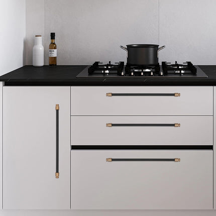 BUKOBYHE 6 Pack 12-5/8 Inch（320mm） Kitchen Cabinet Handles Black and Champagne Bronze Knurled Cabinet Pulls Black Drawer Pulls Kitchen Hardware