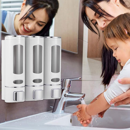 3Pcs 400ml Shower Soap Dispenser Wall Mounted Shampoo and Conditioner Dispenser Adhesive Handwashing Fluid 3 Separating Chamber Manual Shower Soap for Bathroom Hotel