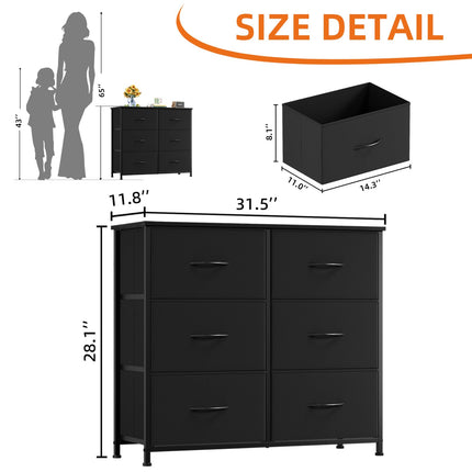 Somdot Dresser for Bedroom with 6 Drawers, Wide Storage Organizer Chest of Drawers with Fabric Bins for Living Room Closet Kids Bedside Nursery Laundry Entryway, Black
