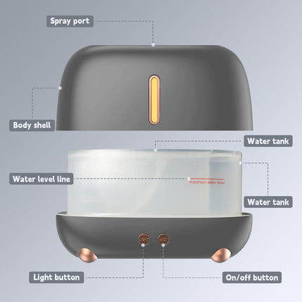 KHOCOEE Waterless Flame Air 250ML Aromatherapy Diffuser Humidifier with 4 Timers & 6 Colors Night Lights, Auto-Off, GREY