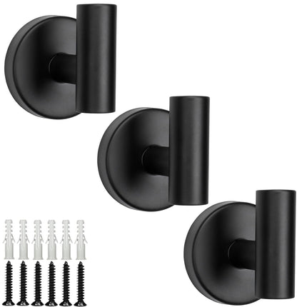 TocTen 3-PACK Wall-Mounted 304 Stainless Steel Towel/Coat Hook, Matte Black