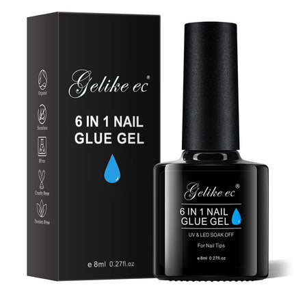 Gelike EC Nude Pink Nail Glue Gel - 6 in 1 Sheer Pastel Pink Nail Glue Polish for Clear Acrylic French Manicure,Long Lasting Adhesive UV Nail Glue for Clear Press On Nail Tips,Cure Needed