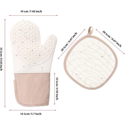 Silicone Oven Glove Set, Silicone Oven Gloves, with Soft Cotton Lining, 500 ° F Heat Resistant and Non Slip Gloves, with Pot Mat, Suitable for Cooking, Baking, Microwave and Barbecue