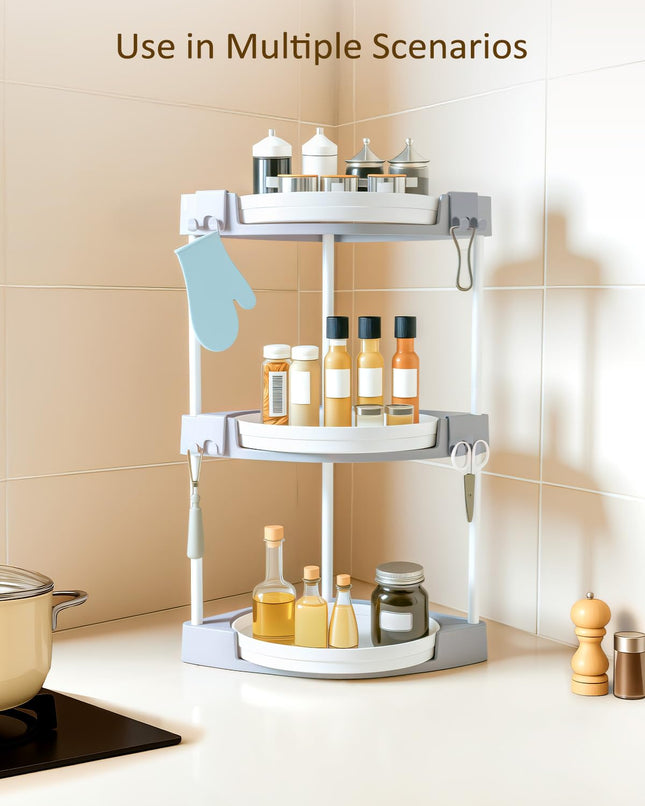 Lifcozy Corner Bathroom Counter Organizer, 360 Rotating Countertop Organizer, Perfume Skincare Makeup Organizer for Vanity Washroom, Large Capacity Organizers and Storage, 3 Tier, Grey