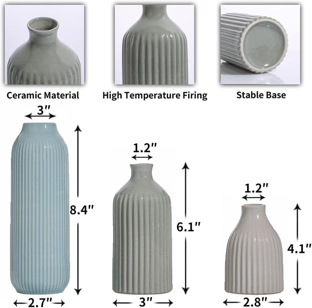 Ceramic Vase Set of 3, Vases Home Decor Rustic Vase Farmhouse Decor Vase Terra Cotta Pottery Vases