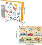 Wooden Peg Puzzles for Toddlers, Toddler Puzzles Set Letters, Numbers, Sea Animals and Vehicles 4 Pack Preschool Educational Learning Toys T77