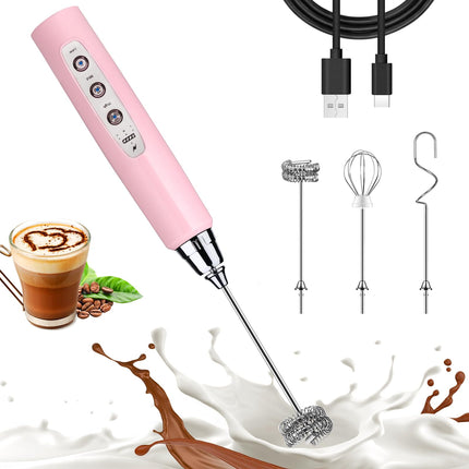 Nahida Handheld Milk Frother for Coffee, Rechargeable Electric Whisk with 3 Heads 3 Speeds Drink Mixer Foam Maker for Latte, Cappuccino, Hot Chocolate, Egg