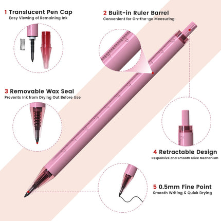 GELETTER 5-PACK 0.5mm Retractable Gel Pens Set, Fine Point Black Ink, Quick-Dry Smooth Writing for Journaling, Office & School Supplies, Built-in Clip, Free Sticky Notes Included | Ruler Scale Barrel