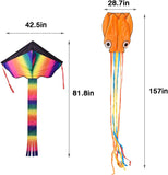 2 Pack Rainbow and Octopus Kites for Kids and Adults, Kids Outdoor Toys for Outdoor Games and Activities