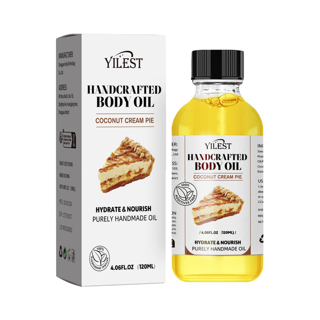 Organic Coconut Cream Pie Oil Body Oil for Dry Skin - Sweet Almond & Coconut Oils Blend, Moisturizing, Nourishing & Aromatic Skin Care Treatment for Women & Men, Hydrating & Non-Greasy (4.06FL.OZ, Organic Coconut)