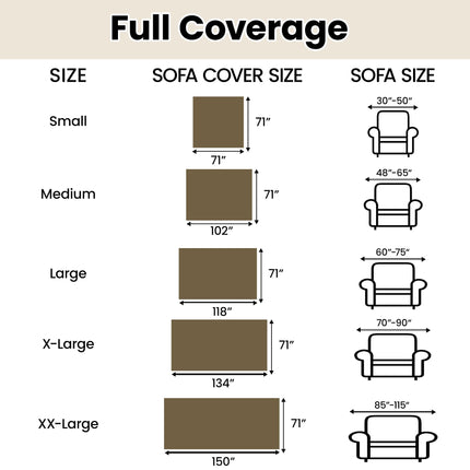 Nestiva 71"x150" Waterproof Stain Resistant One-Piece Couch Cover Sofa Seat Slipcovers  Thick Chenille Fabric for 3 Cushion Couch, BROWN