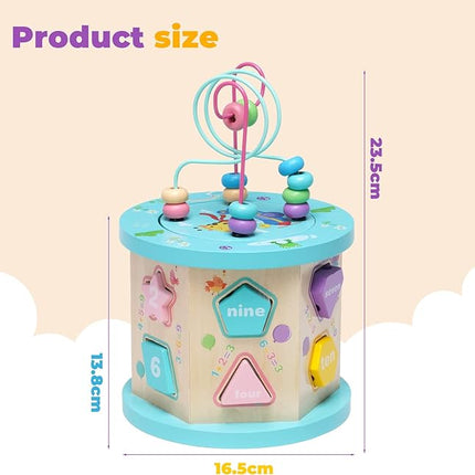 Wooden Activity Cube Baby Toys Montessori Toys for 1+ Year Old 4-in-1 Educational Learning Toys with Bead Maze T121