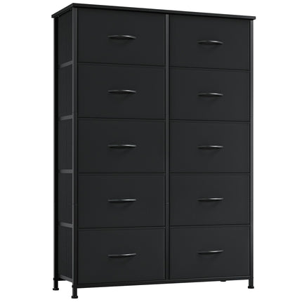 Somdot Dresser for Bedroom with 10 Drawers, Wide Storage Organizer Chest of Drawers with Fabric Bins for Closet Bedside Nursery Living Room Laundry Entryway Hallway,Black