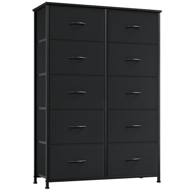 Somdot Dresser for Bedroom with 10 Drawers, Wide Storage Organizer Chest of Drawers with Fabric Bins for Closet Bedside Nursery Living Room Laundry Entryway Hallway,Black
