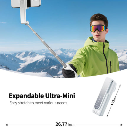YAYUSHI Ultra Mini Selfie Stick for iPhone, Extendable Aluminum Portable Selfie Stick with Remote, Compact Phone Selfie Sticks Compatible with 4-7" Phones for Vlog/Video Record/Live Stream, WHITE