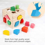 Aomola Wooden Shape Sorting Cube Toys with 13 Colorful Wood Geometric Shape Blocks and Sorter Box,Learning Matching Game for Toddlers,Preschool Educational Learning Toy for Kids T93
