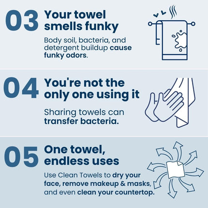 Clean Skin Club Clean Towels XL®, 100% USDA Biobased Face Towel, Disposable Face Towelette, Eczema Association Accepted, Makeup Remover Dry Wipes, Ultra Soft, 50 ct per pack, 2 Packs, 100 Ct Total