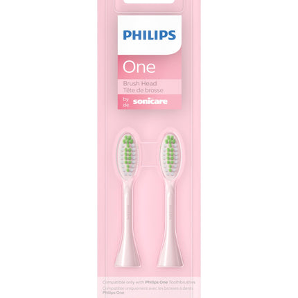 Philips One by Sonicare Electric Toothbrush Heads, Motorized Sonicare Toothbrush Heads, Brush Head Pack (2 Heads), Pink, BH1022/20