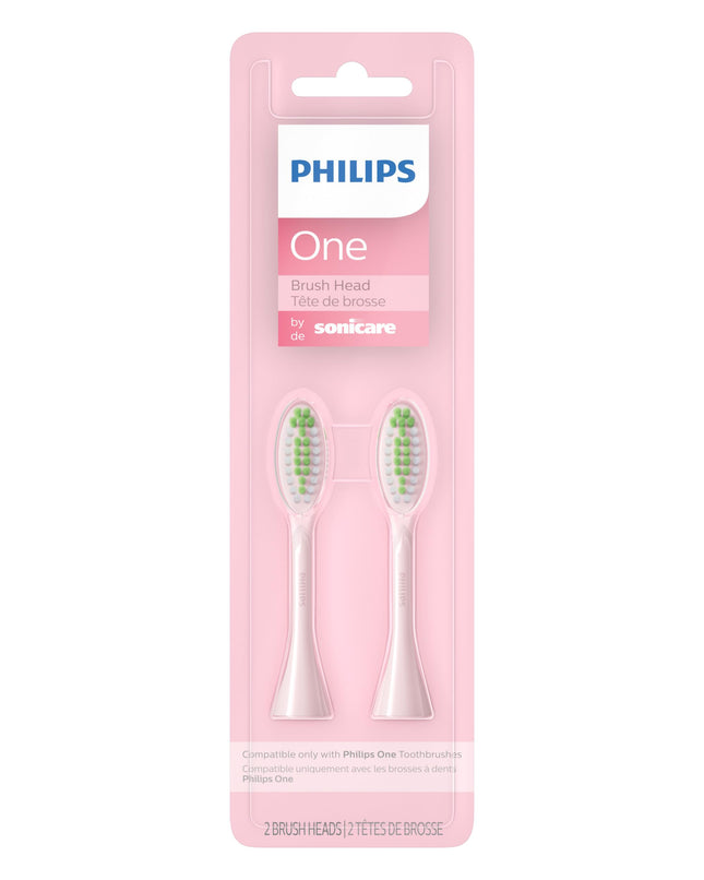 Philips One by Sonicare Electric Toothbrush Heads, Motorized Sonicare Toothbrush Heads, Brush Head Pack (2 Heads), Pink, BH1022/20