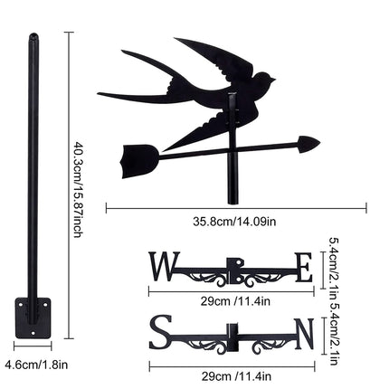 ZAANU Outdoor Garden Roof Farm Yard Weathervane Metal Swallow Wind Direction Indicator with Roof Mount