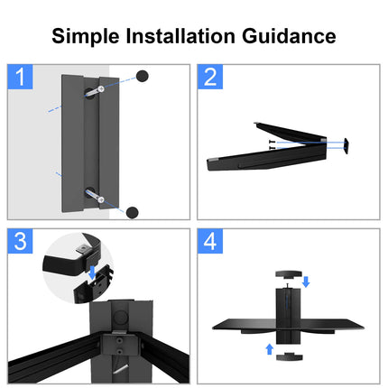 Suptek Single Black Floating Shelf with Strengthened Tempered Glass for DVD Players/Cable Boxes/Games Consoles/TV Accessories 1/one Shelf, Black CS201