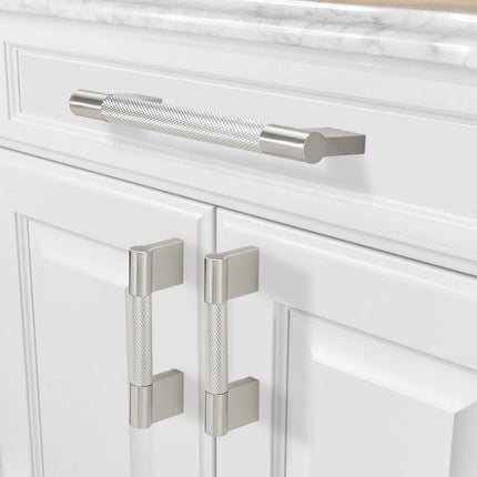 BUKOBYHE 10 Pack 3.75 inch(96mm) Brushed Satin Nickel Kitchen Cabinet Handles Knurled Pulls X003YZEUWD