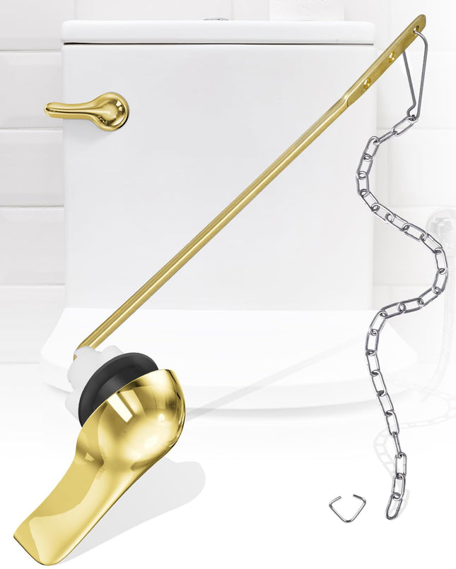 WINONLYB Universal Toilet Handle Replacement Kit Side Mount Toilet Flush Handle Compatible with American Standard Toilet Parts Toilet Handle Lever with Stainless Steel Flapper Chain, Gold