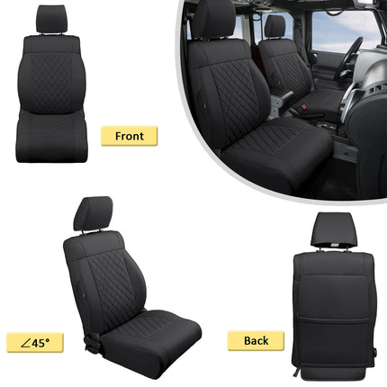 GIANT PANDA Customized Car Seat Covers for Jeep Wrangler 4 Door JK Unlimited Sahara Sport Rubicon X 2008 2009 2010, Faux Leather, Black